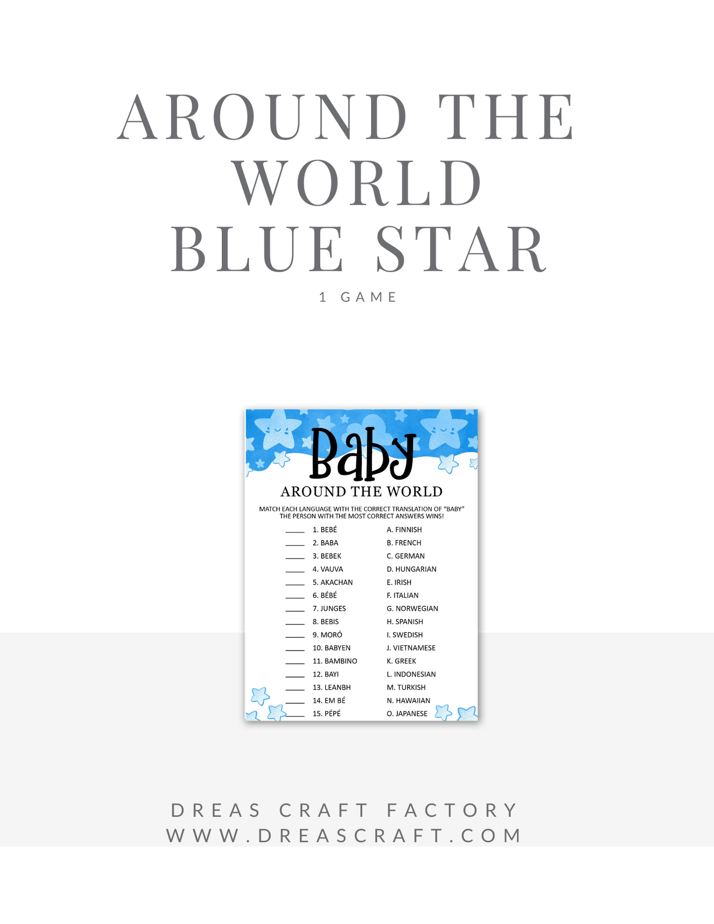 Boy Baby Around The World Baby Shower Party Game