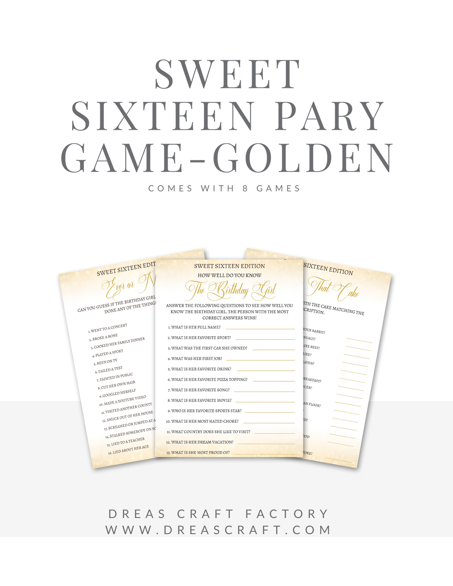 Sweet  Sixteen Birthday Party Game-Golden