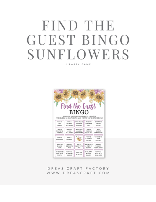 Find The Guest Sunflower Bridal Shower Party Game