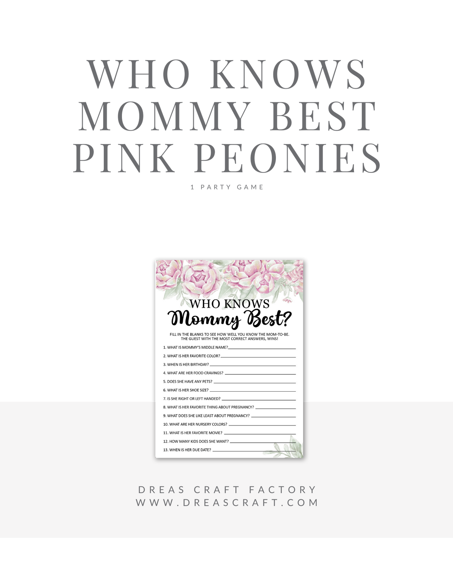 Rose Theme Guess Who Knows Mommy Best Baby Shower Party Game