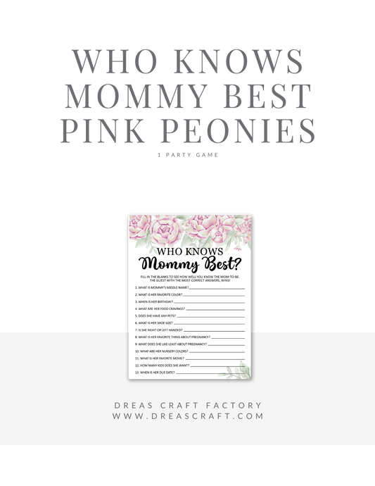 Rose Theme Guess Who Knows Mommy Best Baby Shower Party Game