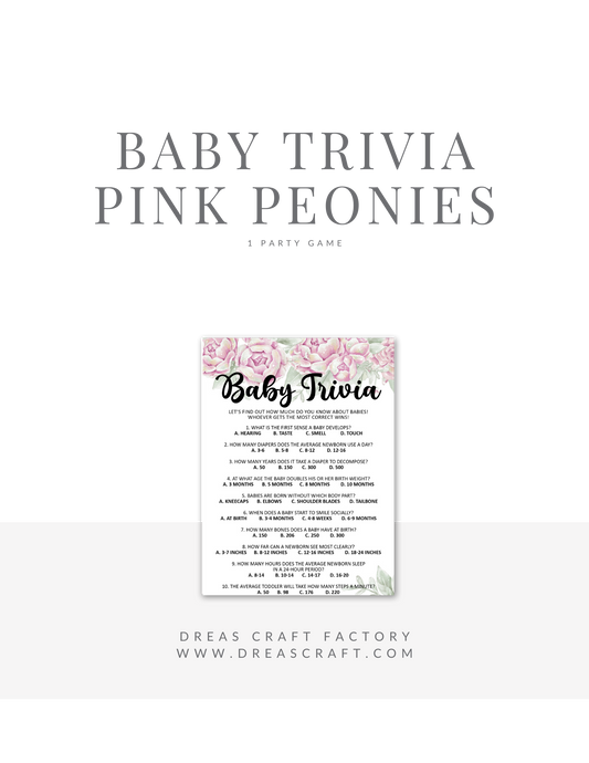 Rose Theme Baby Shower Party Game Trivia