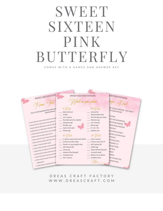 Pink Butterfly Sweet Sixteen Birthday Party Games