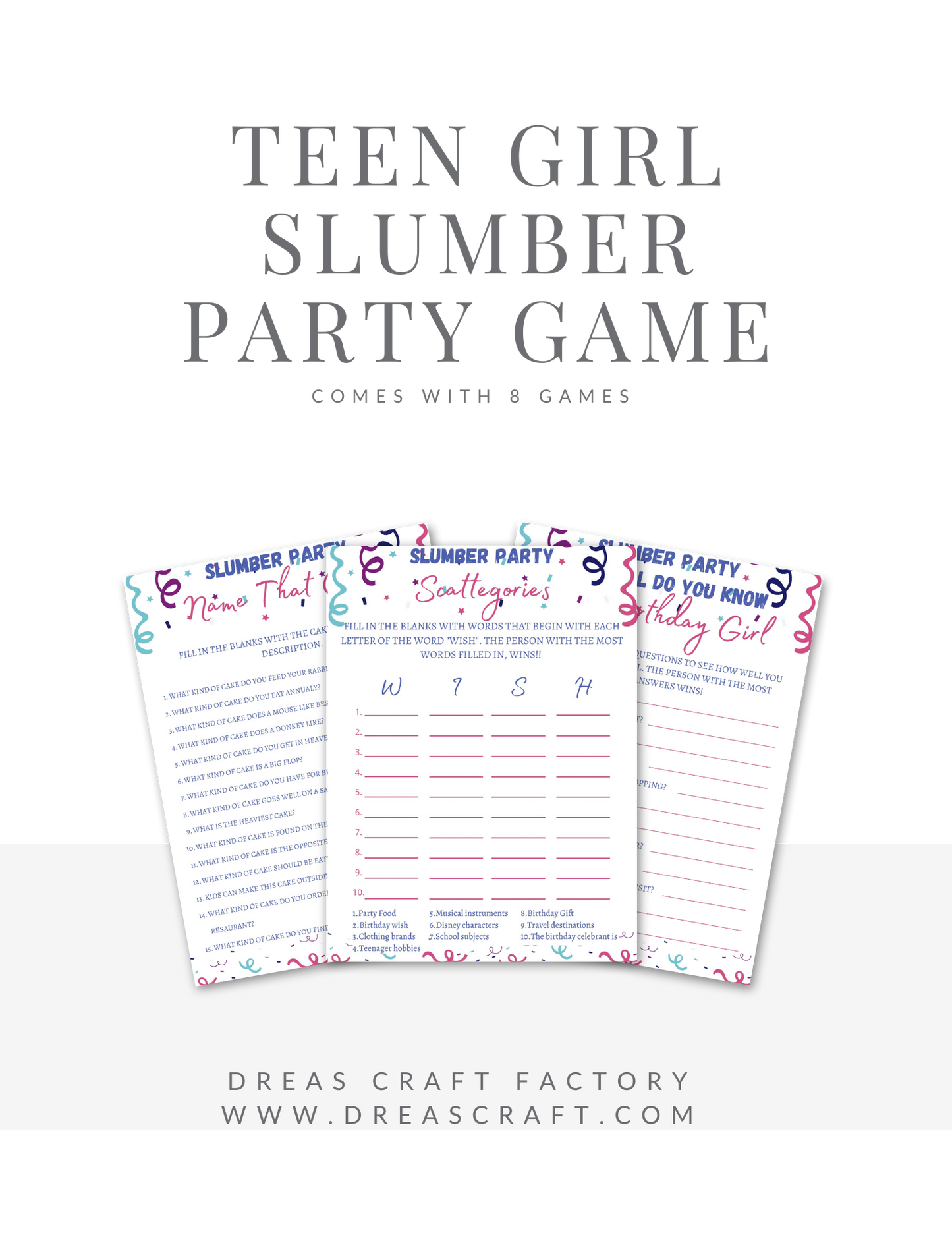 Teen Girl Party Hat Slumber Party Game