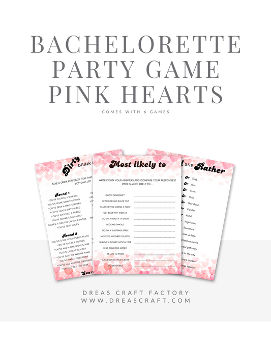 Pink Watercolor Hearts Adult Bachelorette Party Games