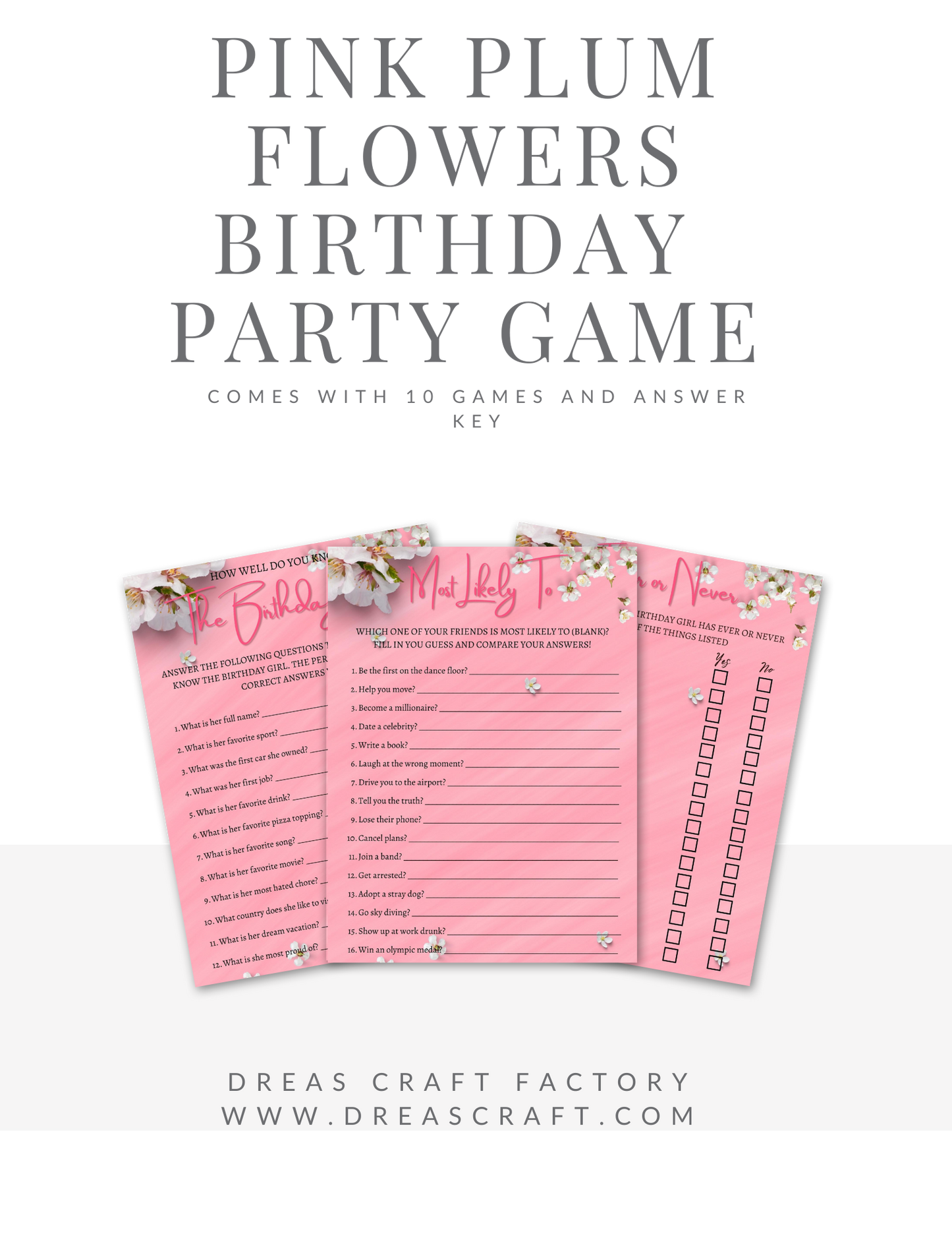 Beautiful Pink and White Flower Women or Girl Birthday Party Game