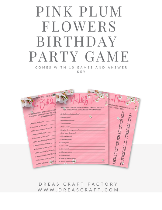 Beautiful Pink and White Flower Women or Girl Birthday Party Game