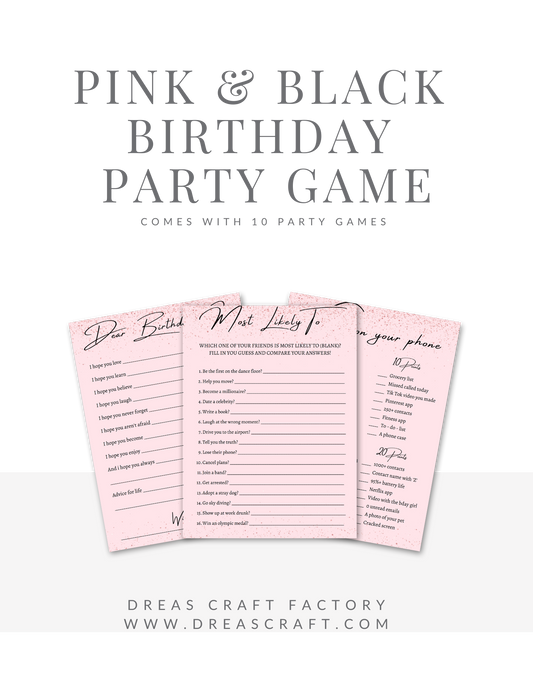 Pink & Black Birthday Party Game