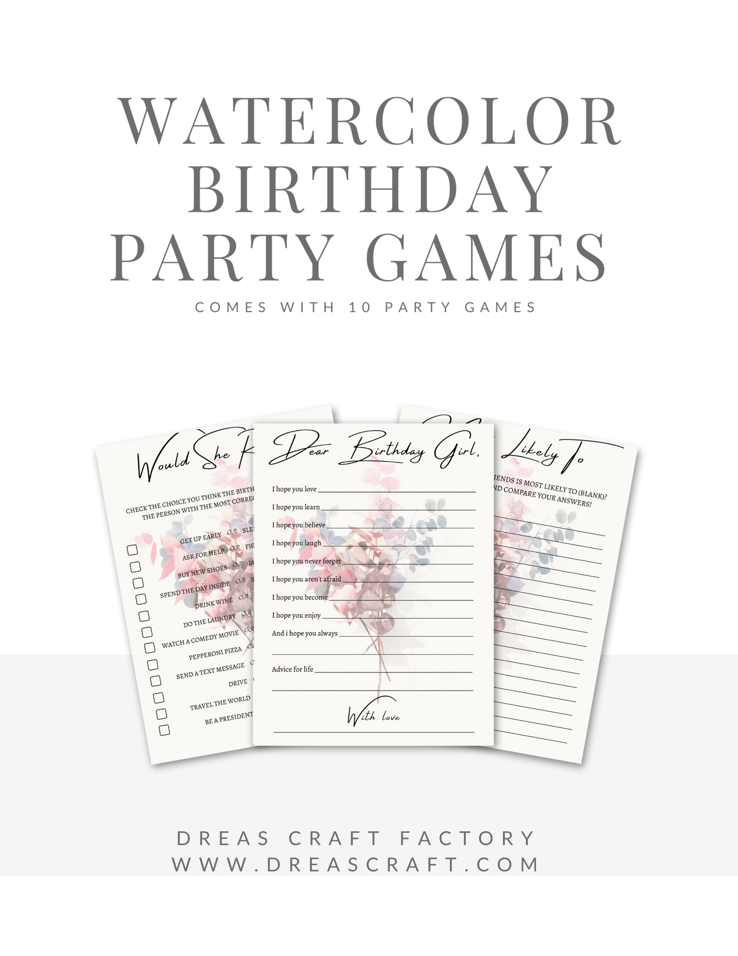 Birthday Girl Party Game- Watercolors