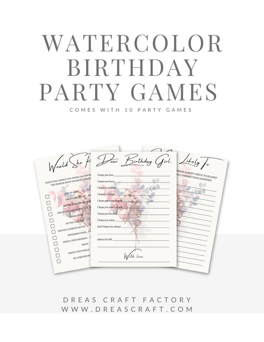 Birthday Girl Party Game- Watercolors