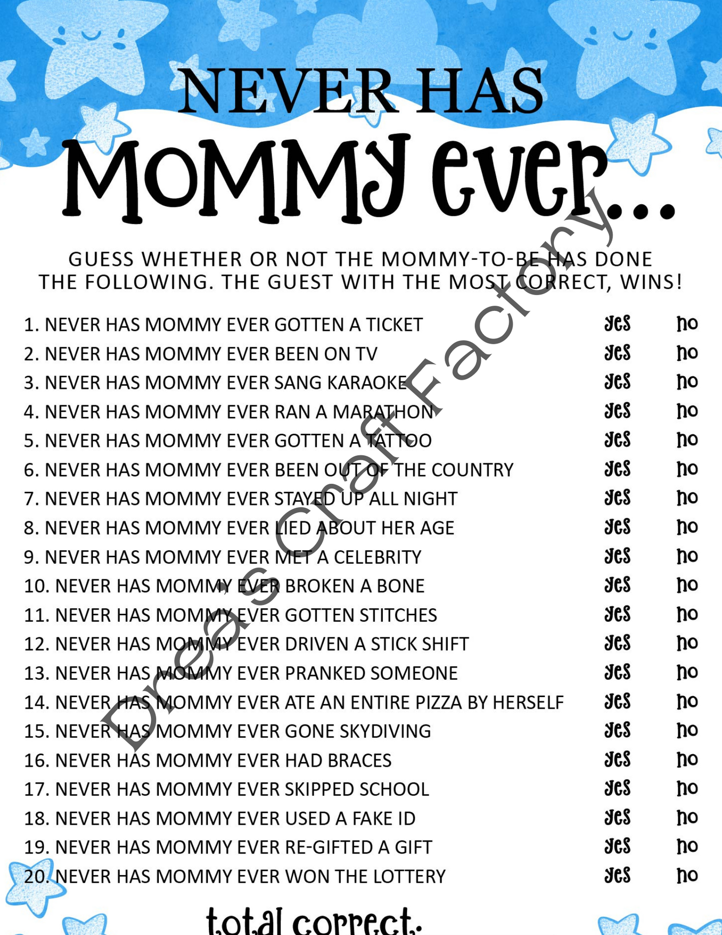 Baby Boy Never Has Mommy Ever Baby Shower Game