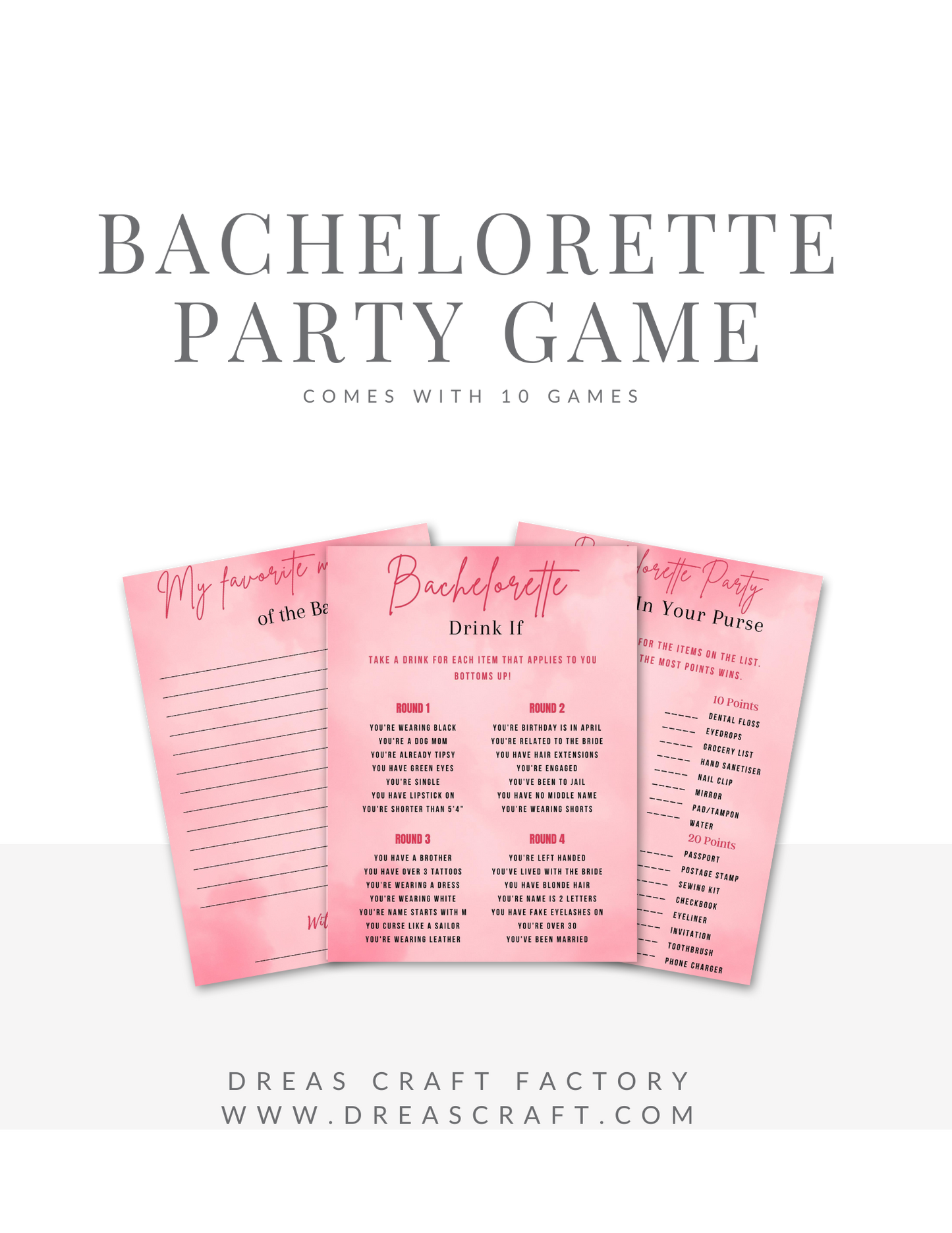 Dark Pink Bachelorette Party Game