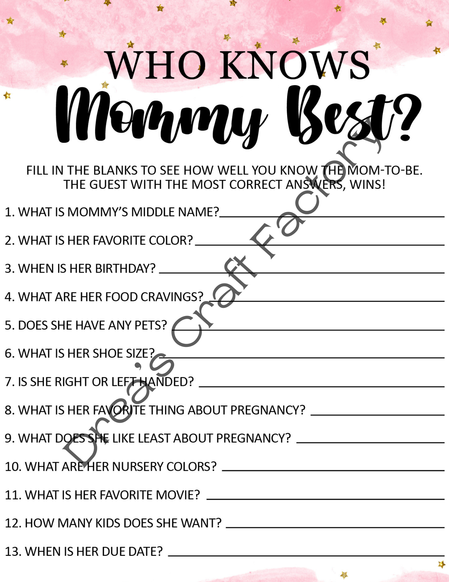 Who Knows Mommy Best Girl Baby Shower Game