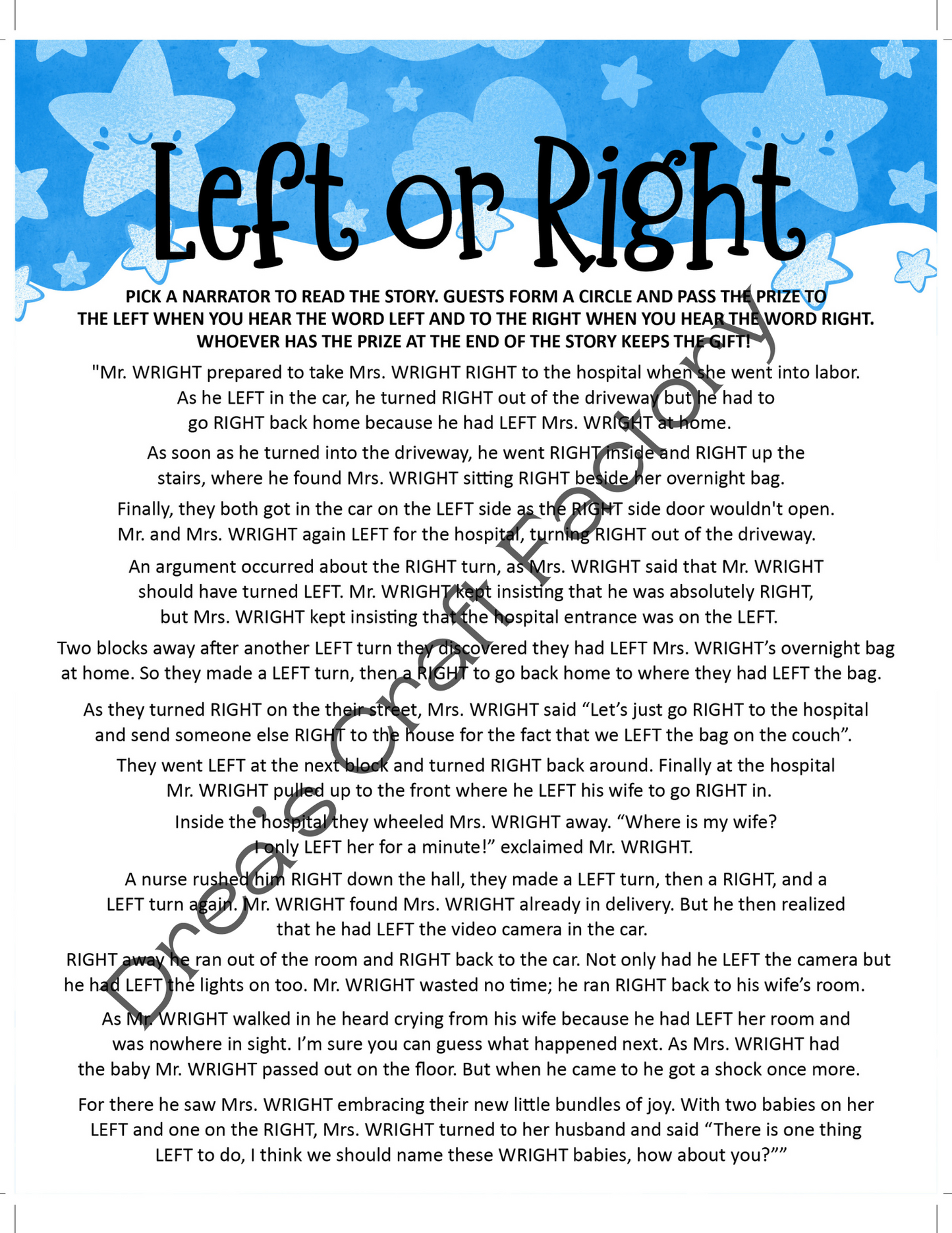 Baby Boy Left or Right Baby Shower Game