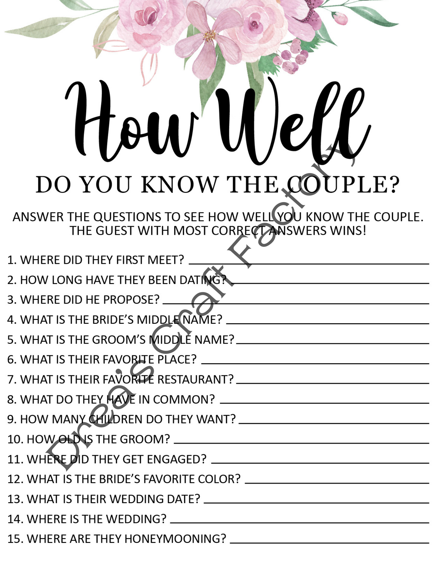 How Well Do You Know The Couple Bridal Party Game