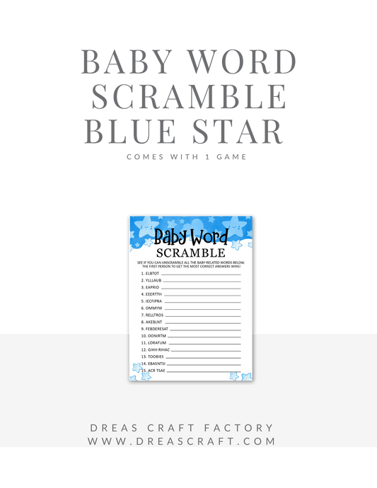 Baby Boy Word Scramble Shower Game Blue Stars