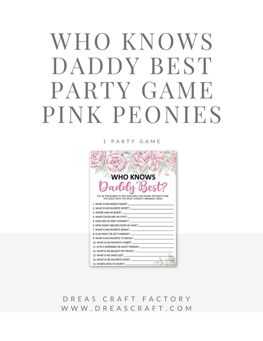 Who Knows Dad Best Baby Shower Party Game- Pink Peonies