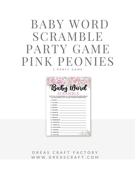 Baby Word Scramble Baby Shower Party Game-Pink Peonies