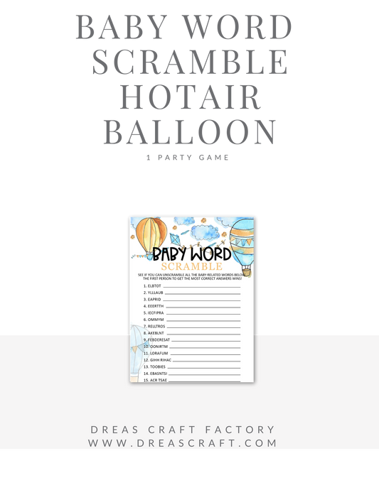 Baby Word Scramble Baby Shower Party Game- Hot Air Ballon