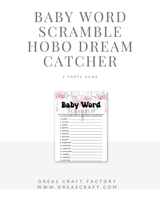 Baby Word Scramble Baby Shower Party Game- Boho Dream Catcher