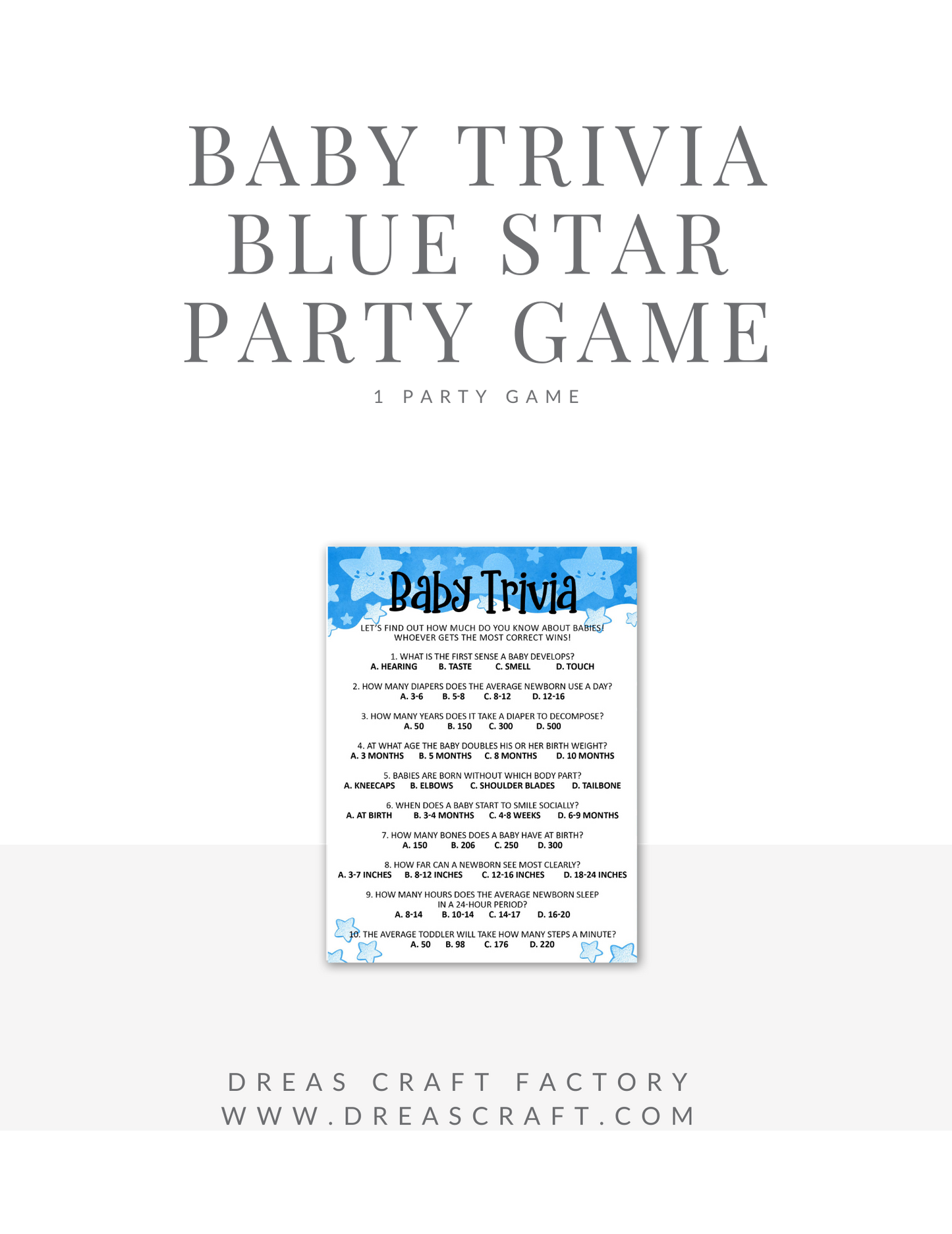 Baby Trivia Baby Shower Party Game-Boy Blue Star