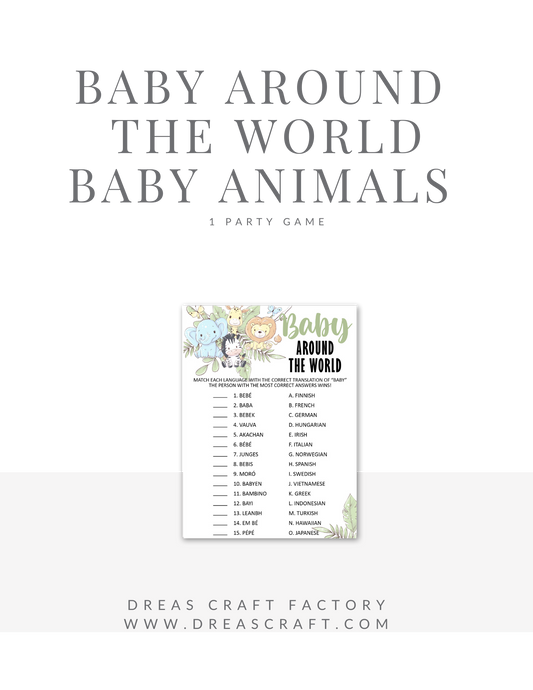 Baby Around The World Baby Shower Game- Baby Animal