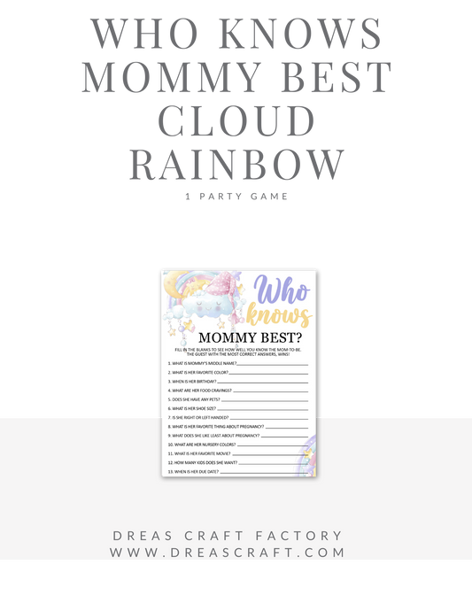 Who Knows Mom Best Baby Shower Game- Rainbow Clouds