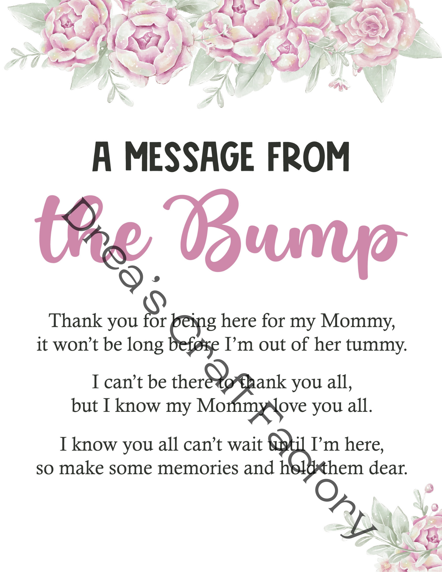 Message from baby to the guest-Pink Peonies