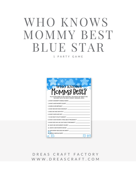 Who Knows Mommy Best Baby Shower Game- Boy Blue Stars