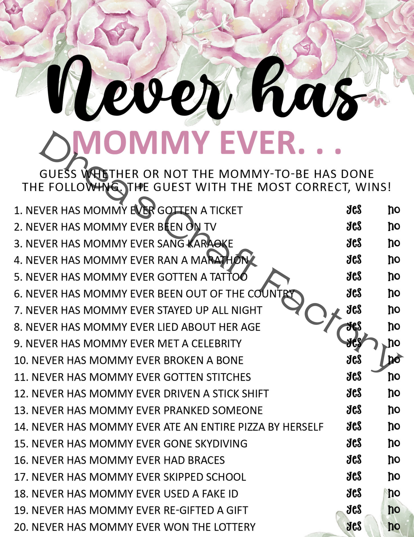 Never Has Mom Ever Baby Shower Game-Pink Peonies