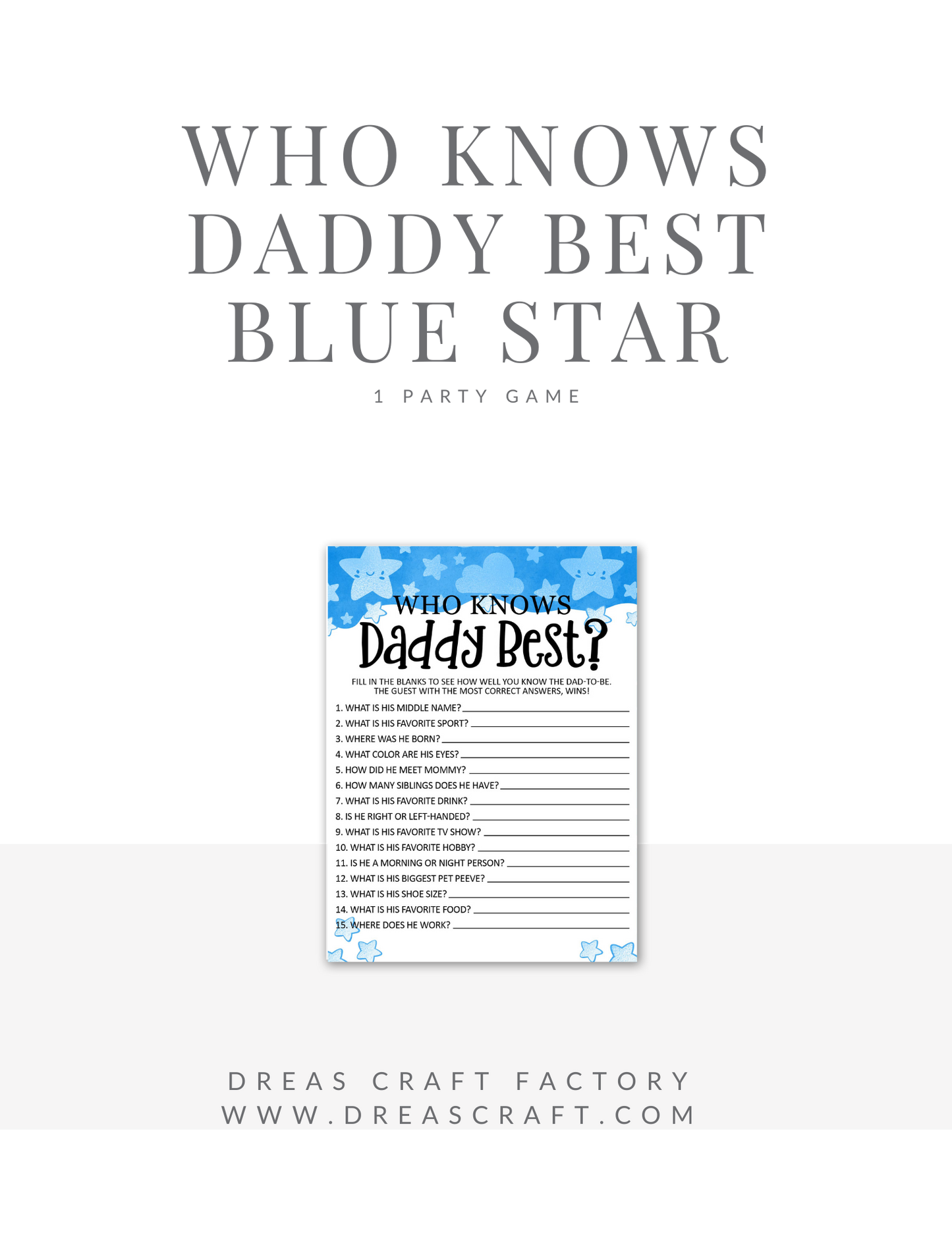 Who Knows Daddy Best Boy Baby Shower Game- Blue Star