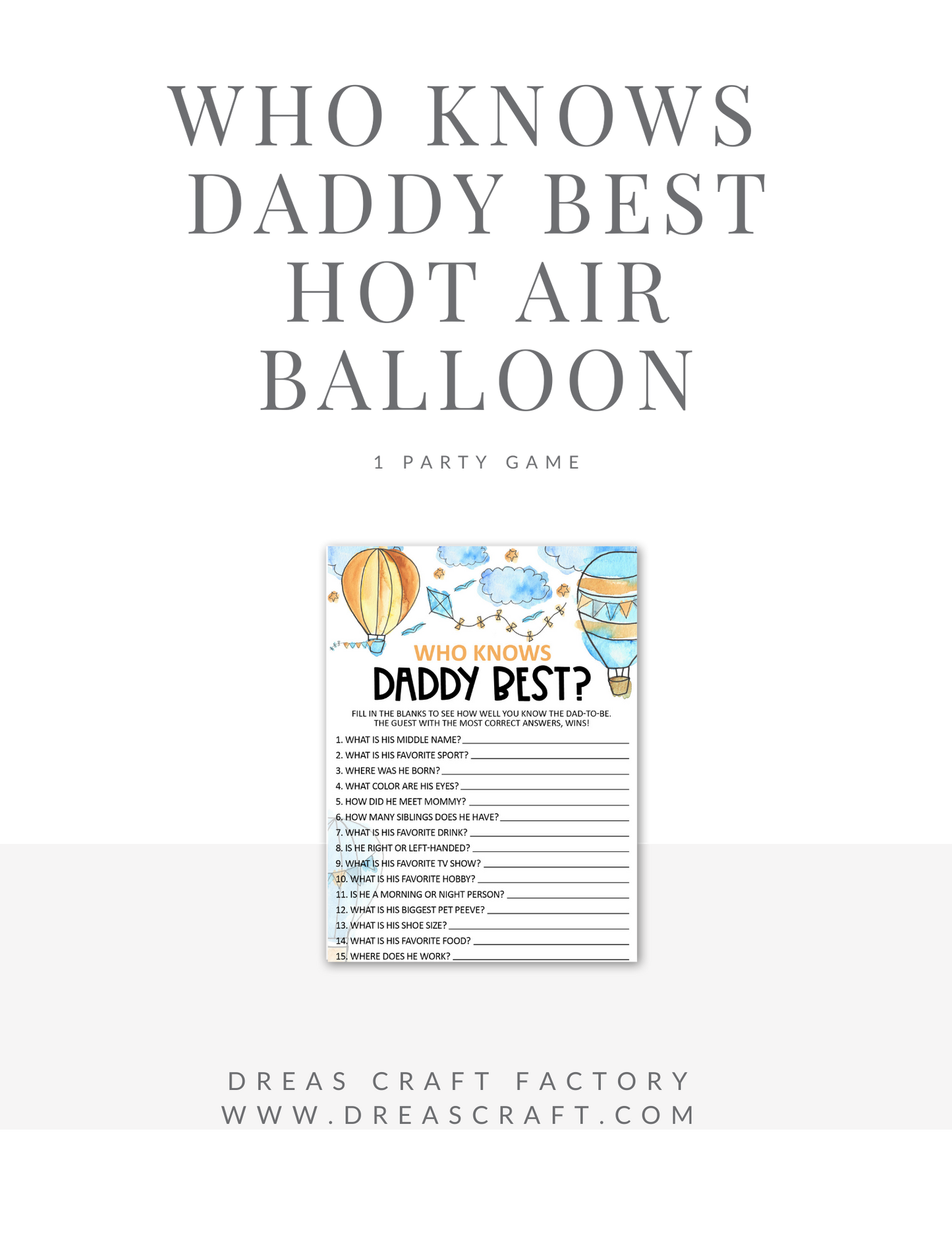 Who Knows Daddy Best Baby Shower Game-Hot Air Ballon