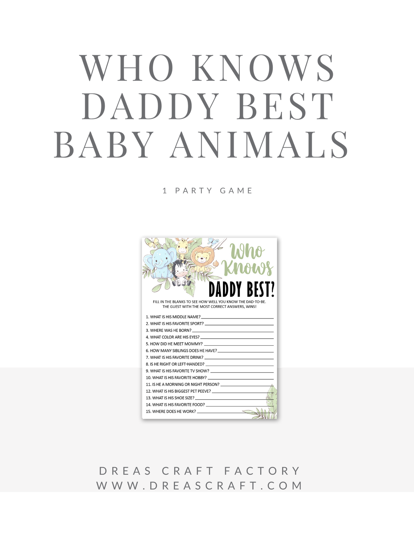 Who Knows Daddy Best- Baby Shower Game Baby Animals