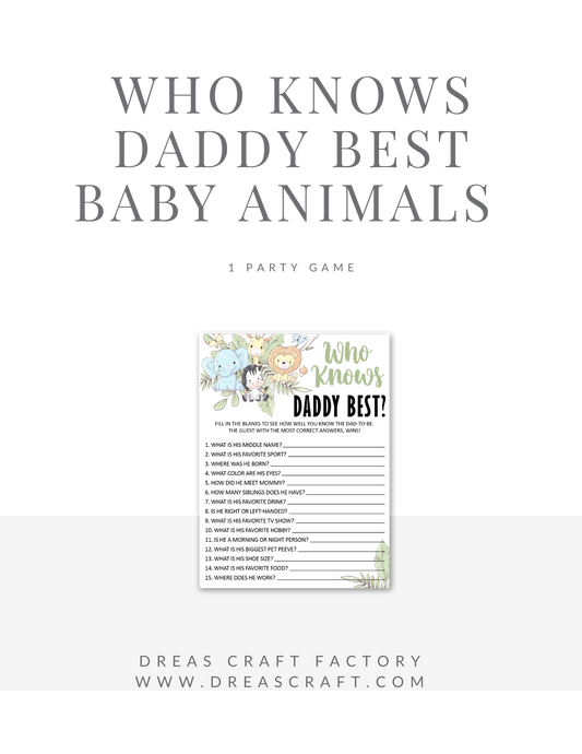 Who Knows Daddy Best- Baby Shower Game Baby Animals