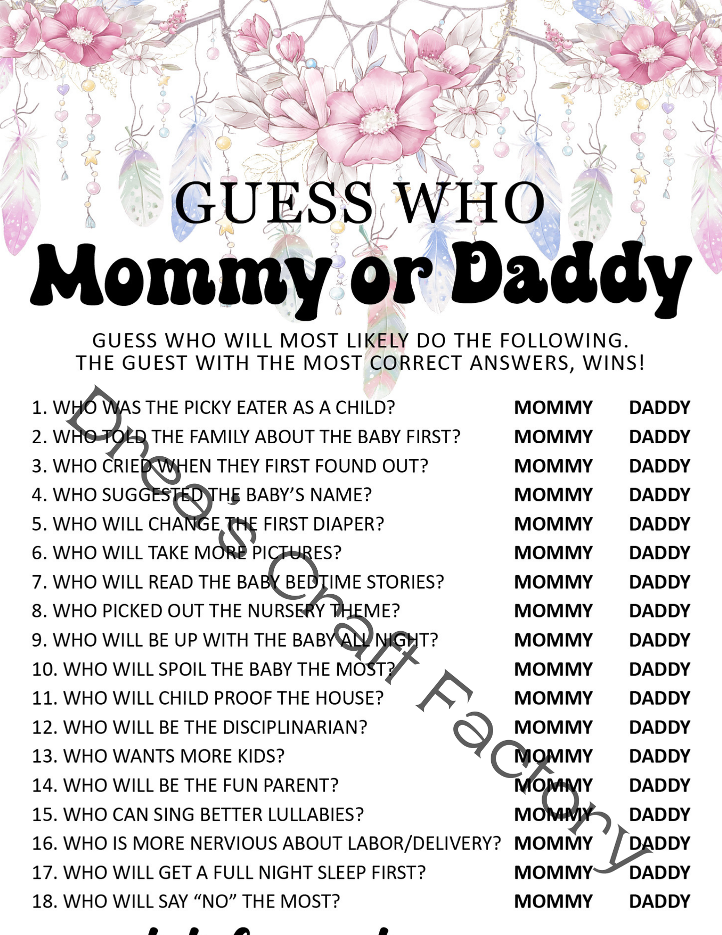 Guess Who Knows Mommy or Dady Best- Boho Dream Catcher