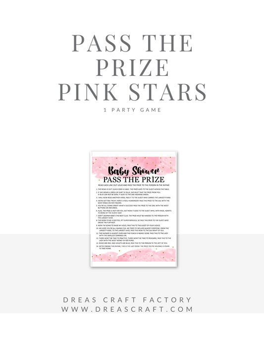 Girl Pass The Prize Baby Shower Game-Pink with Gold Stars