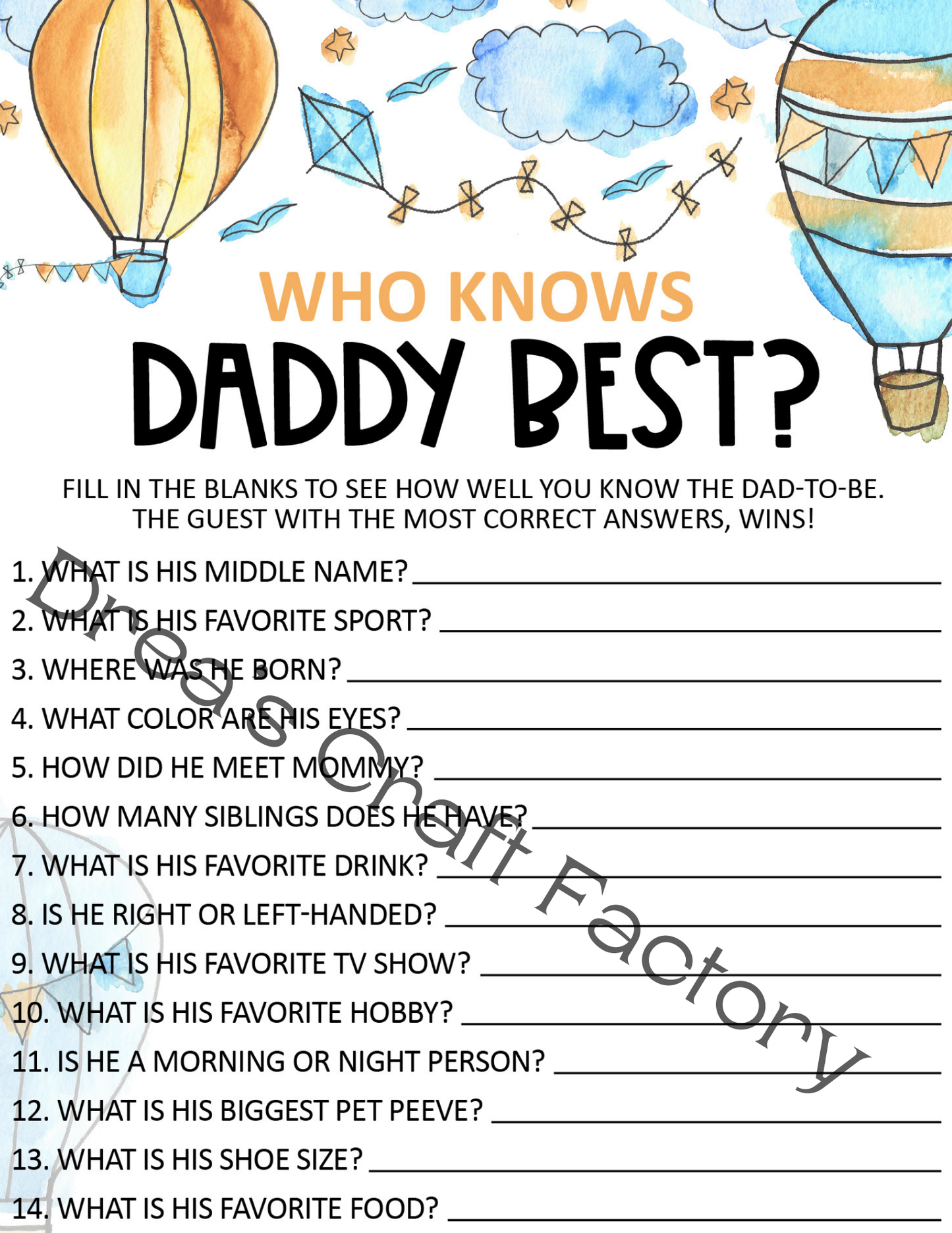 Who Knows Daddy Best Baby Shower Game-Hot Air Ballon