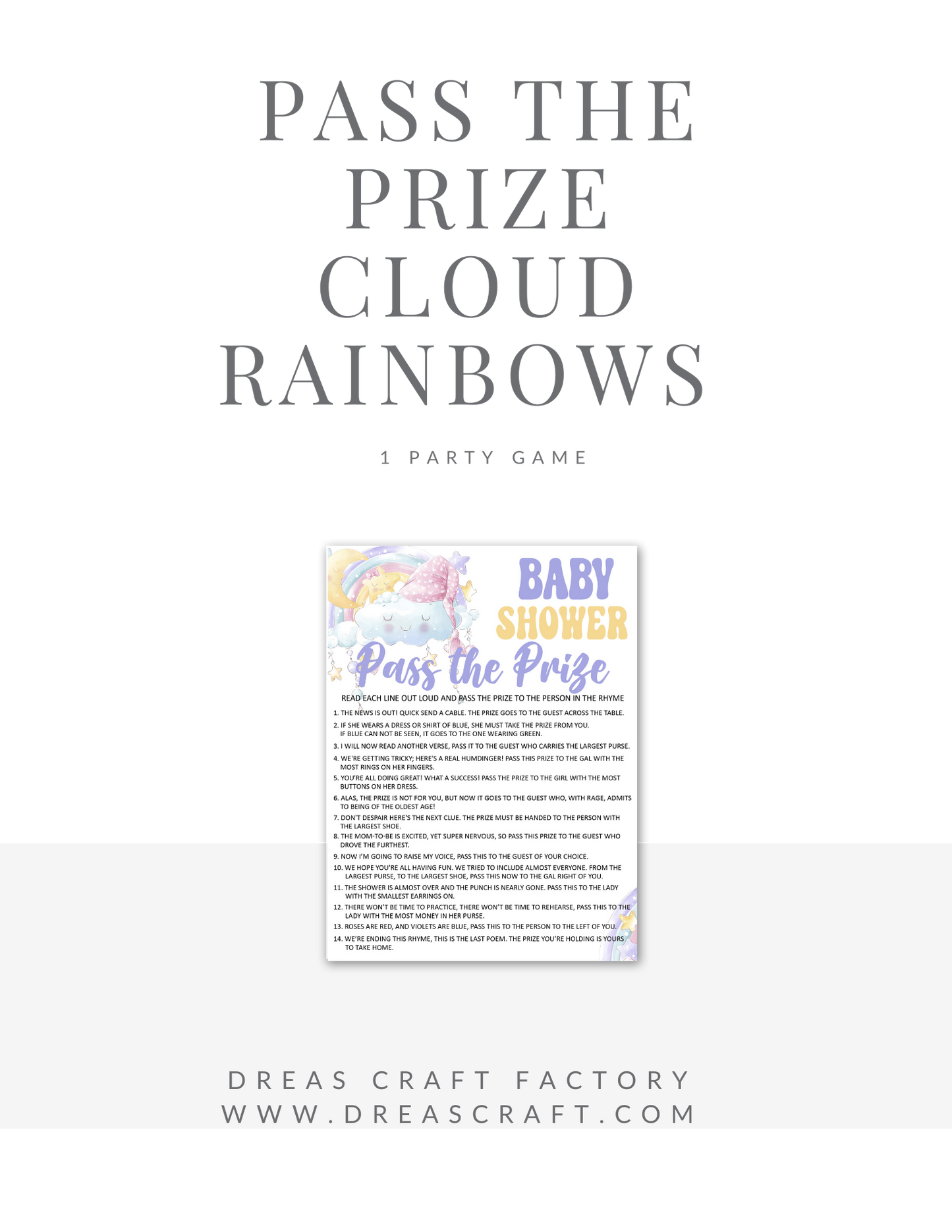 Baby Shower Pass The Prize- Rainbow Clouds