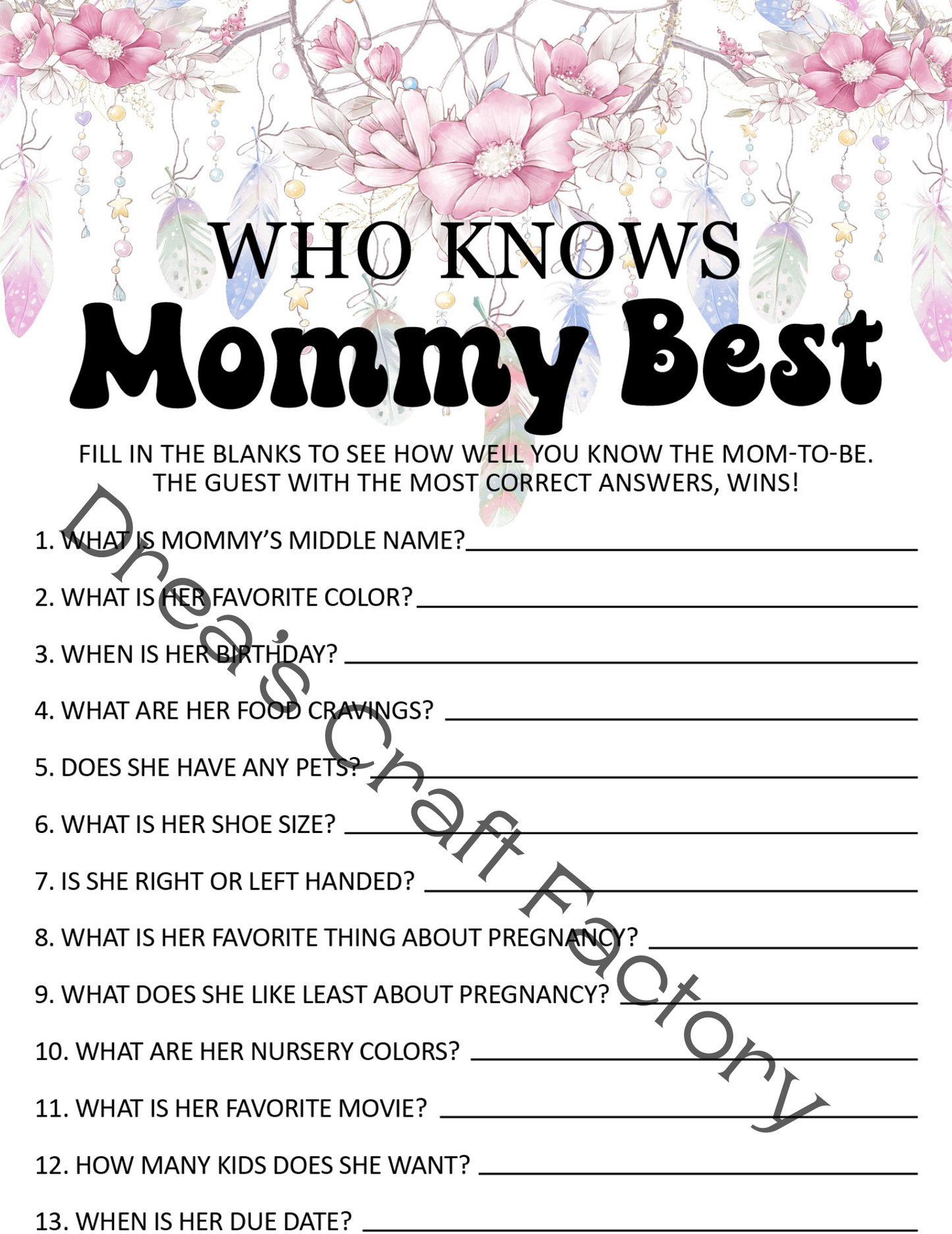 Who Knows Mommy Best Baby Shower Games-Boho Dream Catcher