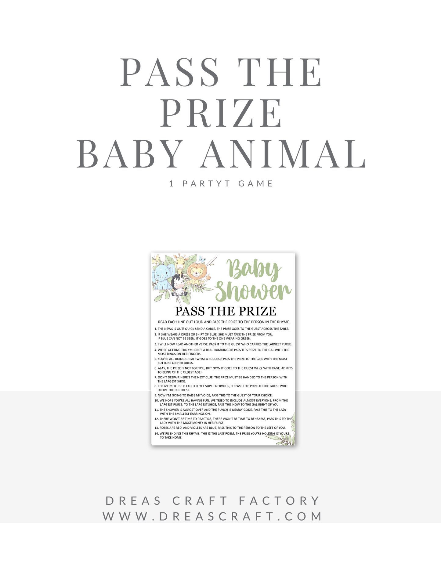 Baby Animal Theme Pass The Prize Baby Shower Game