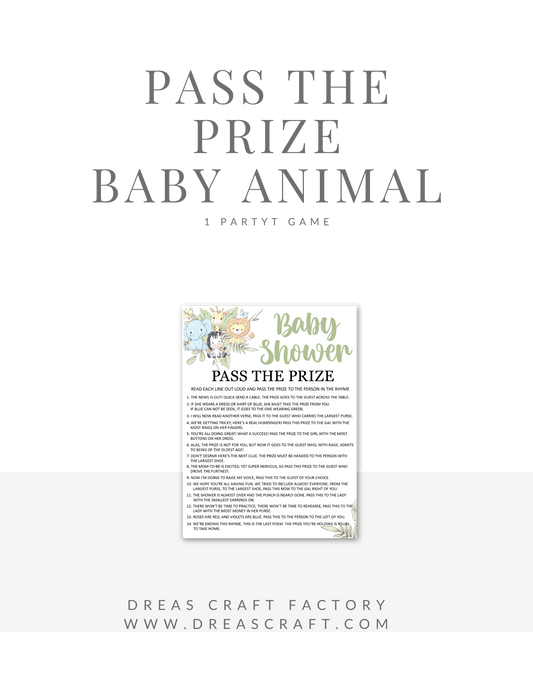 Baby Animal Theme Pass The Prize Baby Shower Game