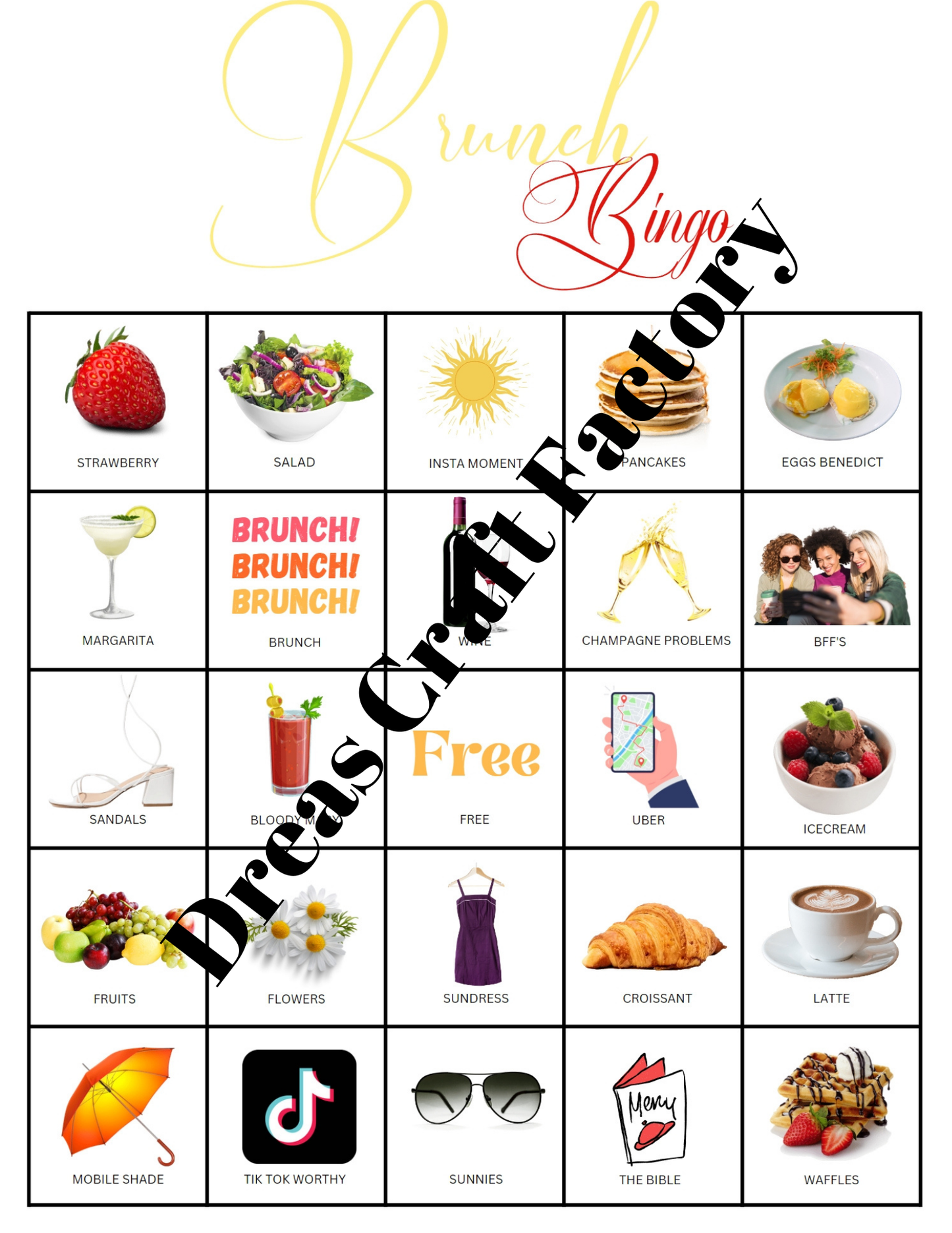 Brunch Party Bingo Game