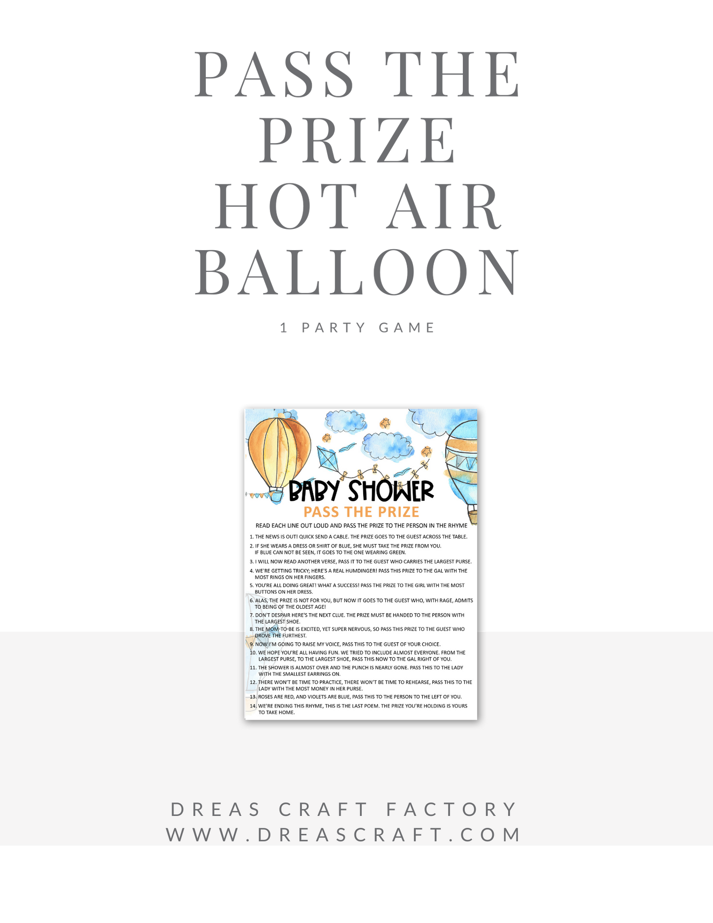 Baby Shower Pass The Prize Game-Hot Air Ballon Theme