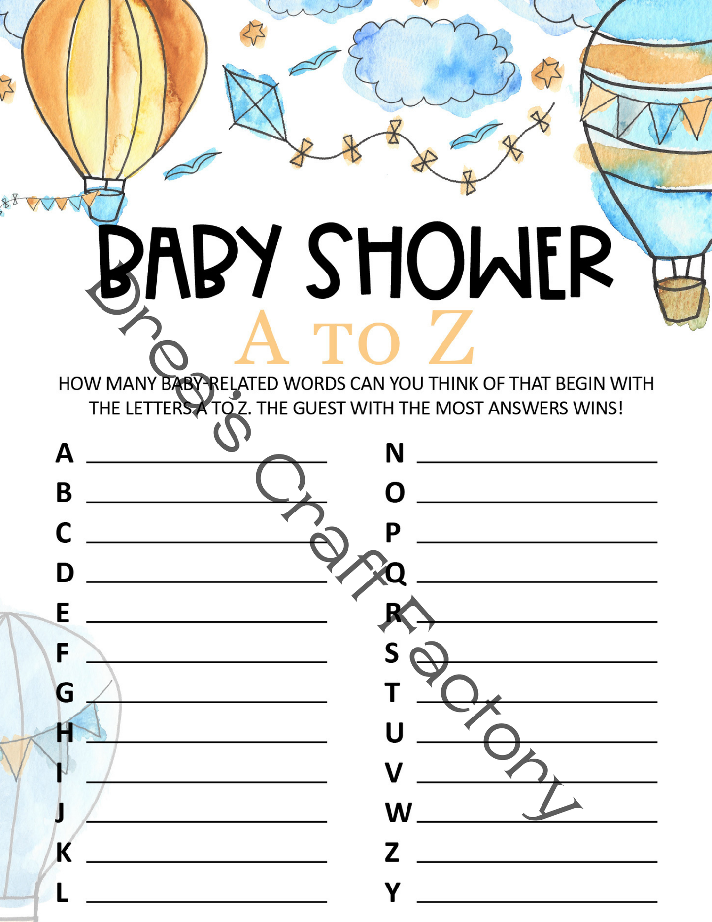 Baby Shower A to Z Party Game