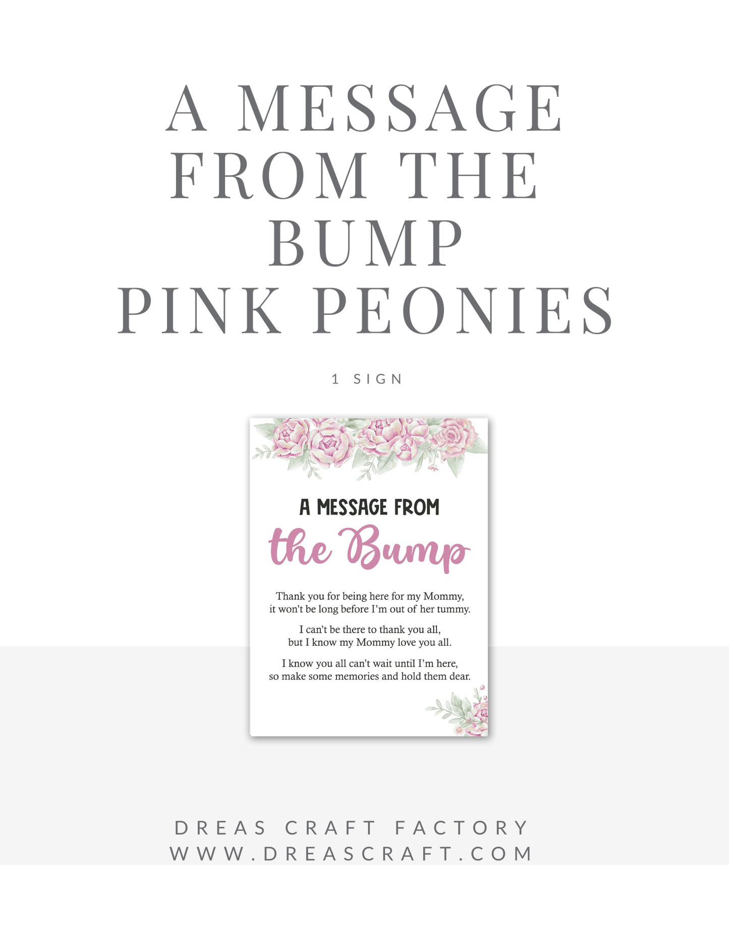 Message from baby to the guest-Pink Peonies