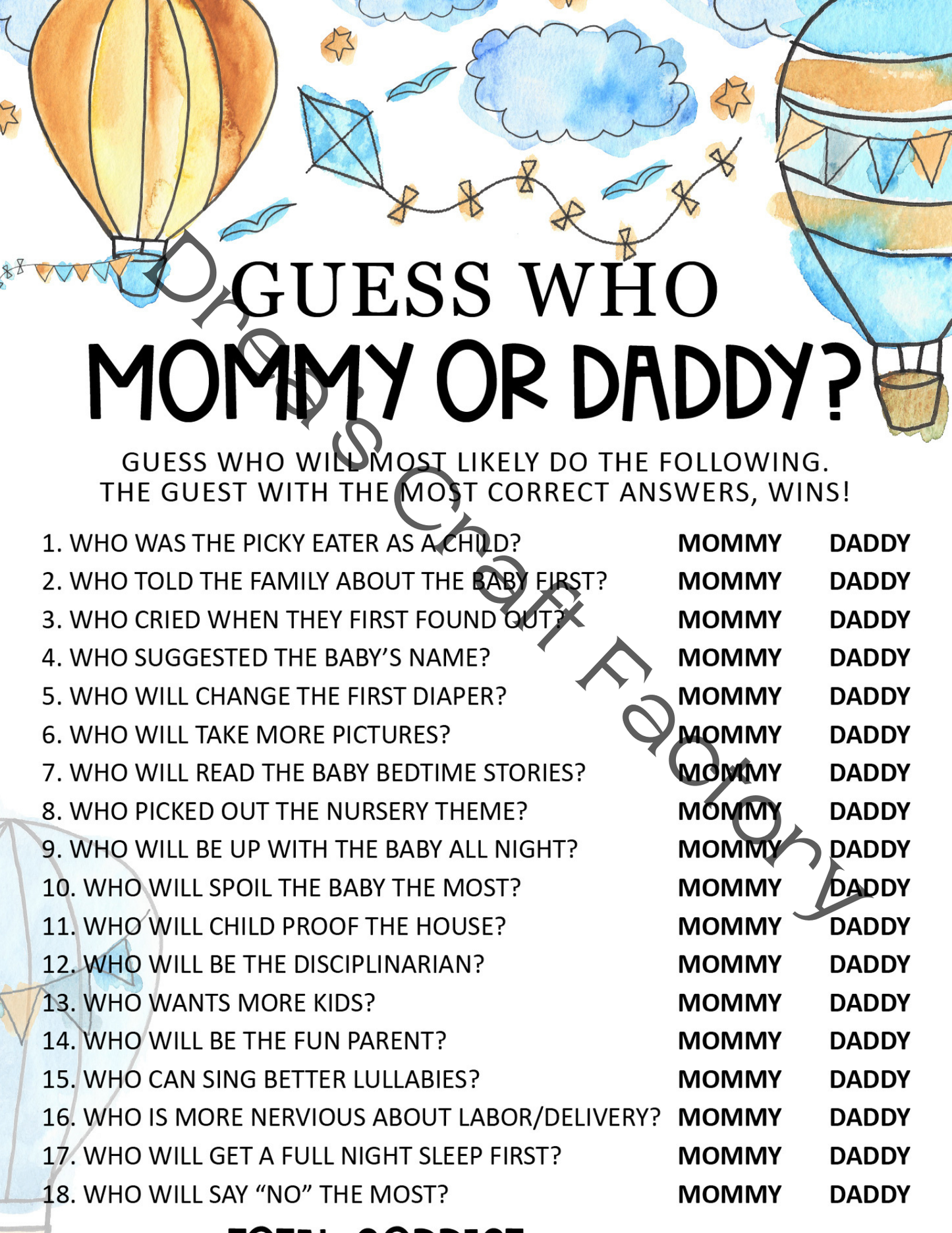 Guess Who Mommy or Daddy-Hot Air Ballon