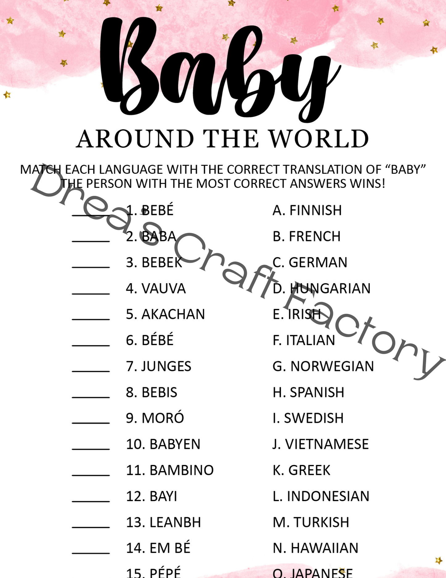 Girl Baby Around The World Baby Shower Game