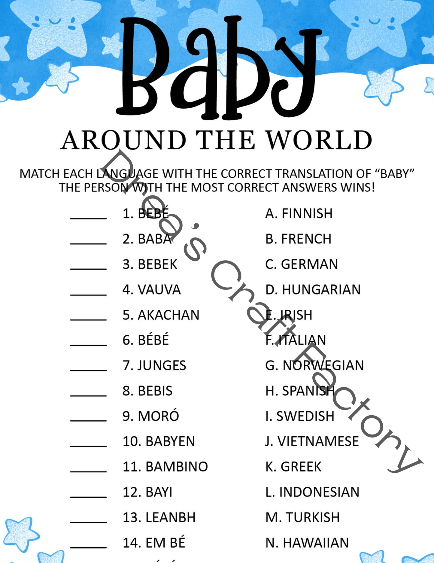 Boy Baby Around The World Baby Shower Party Game