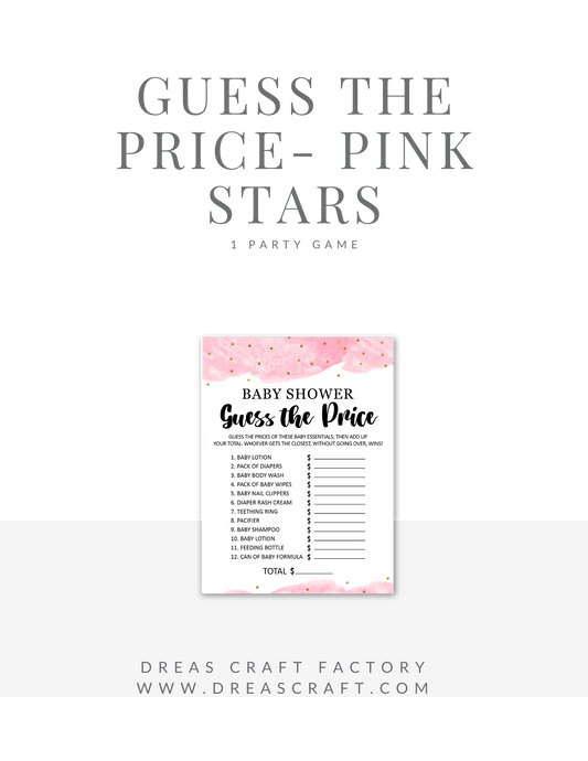 Guess The Price Baby Shower Game- Pink Gold Stars