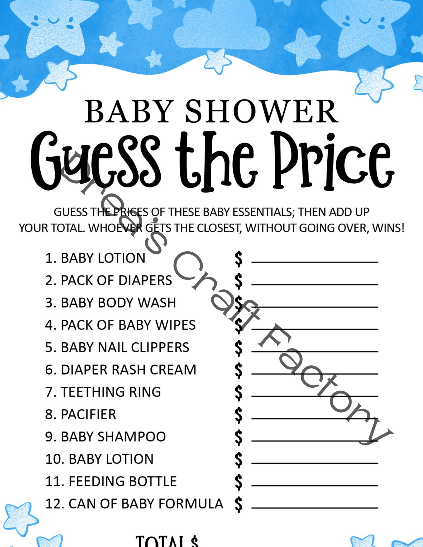 Guess The Price Baby Shower Game-Boy Blue Star